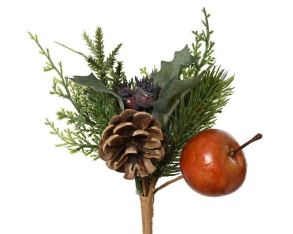 Decorazione Ramo con Pigna e Mela Verde e Rosso 10x13x15cm