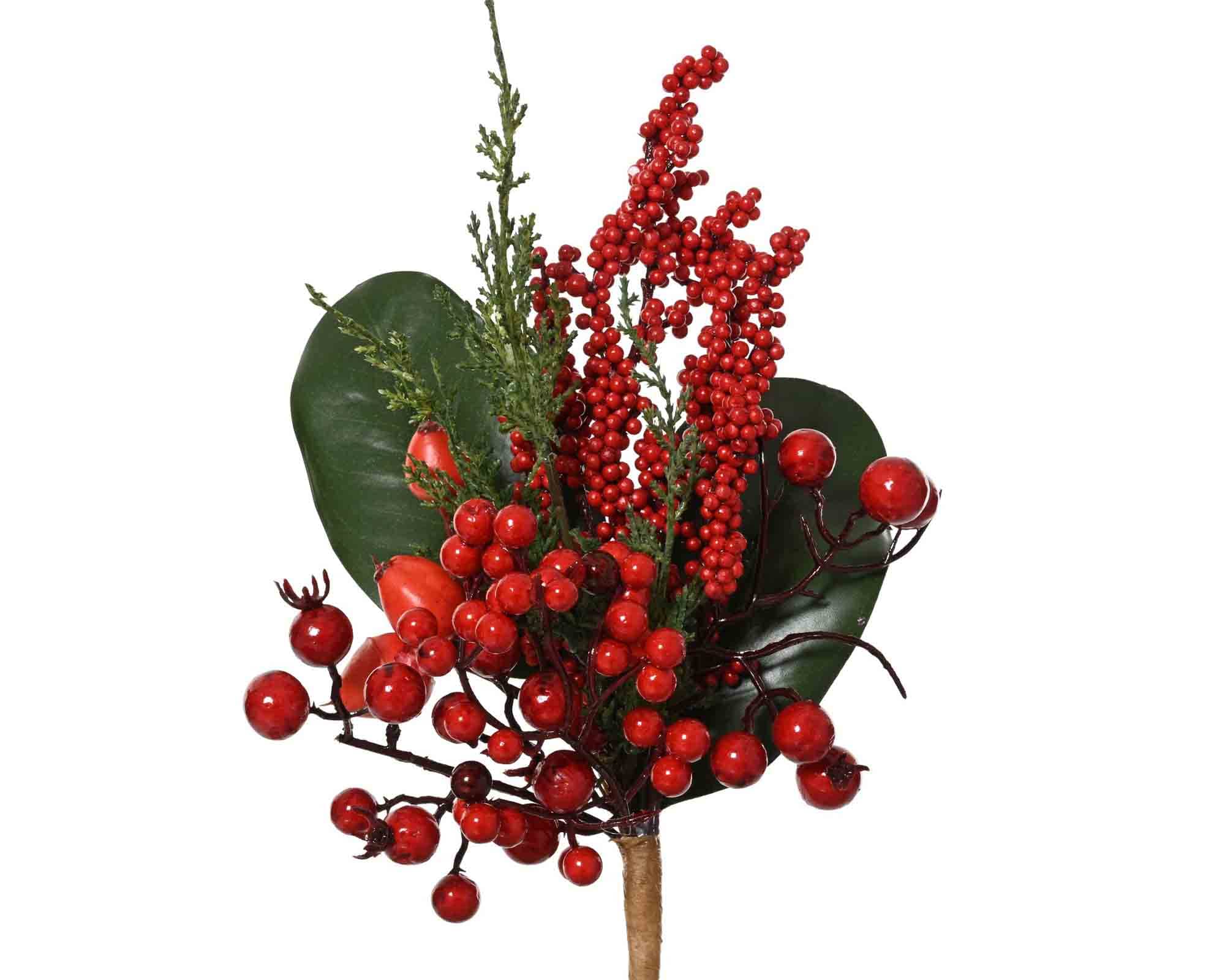 Decorazione Ramo con Frutti di Bosco Verde e Rosso 7x15x25cm