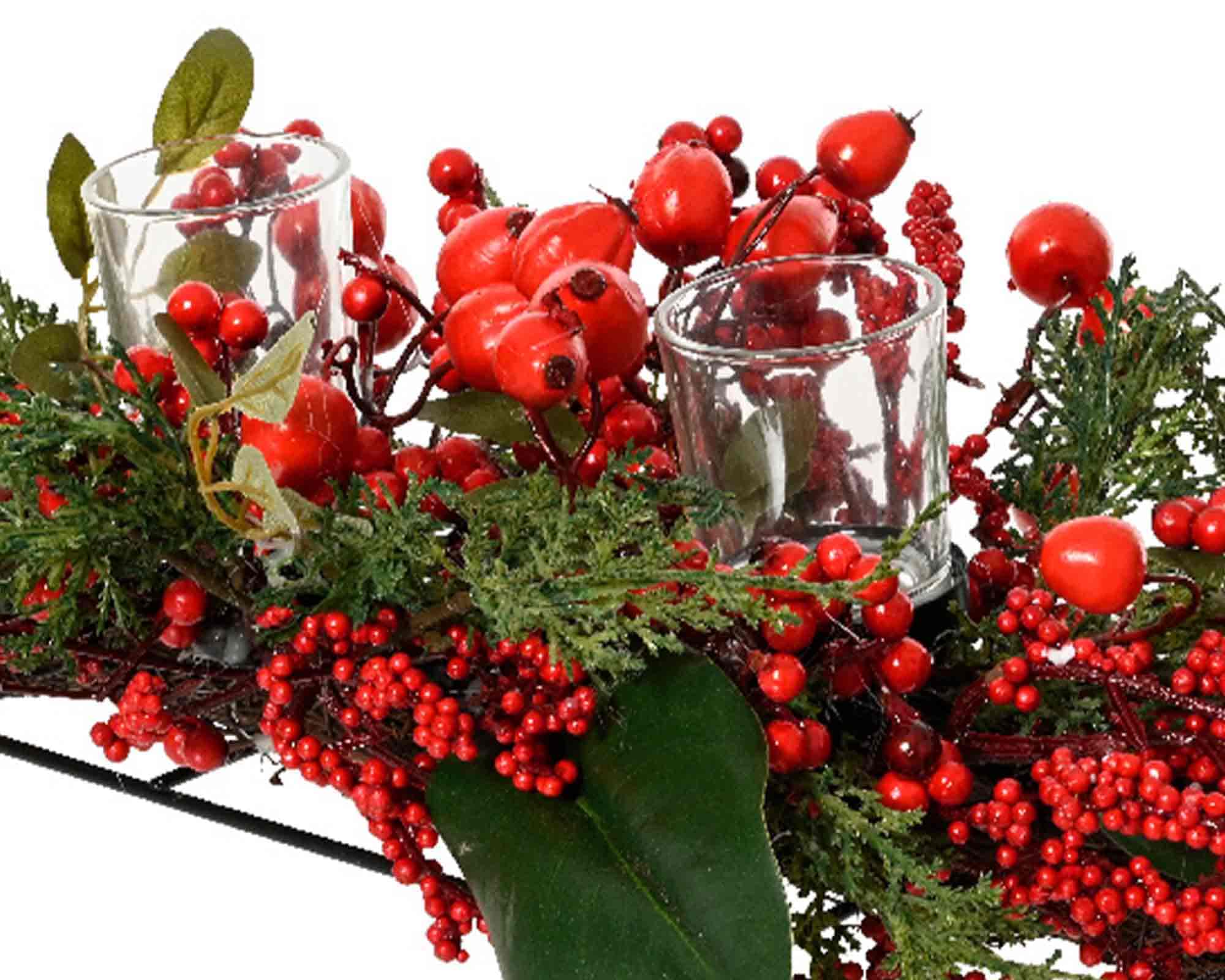 Centrotavola con Frutti di Bosco Verde e Rosso 22x50x13cm - immagine 2