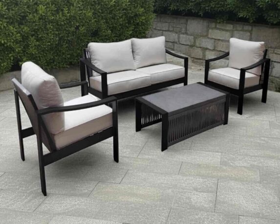 Set 4 Pz Salotto Ibiza Antracite in Alluminio, Corda e Tessuto