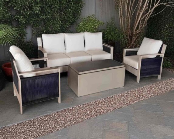 Set 4 Pz Salotto Formentera Avana in Alluminio, Corda e Tessuto