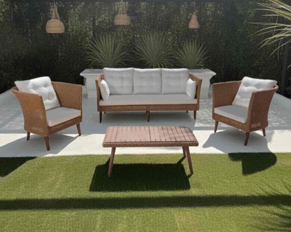 Set 4 Pz Salotto Evo Colombo Robina in Legno, Poliestere e Polyrattan