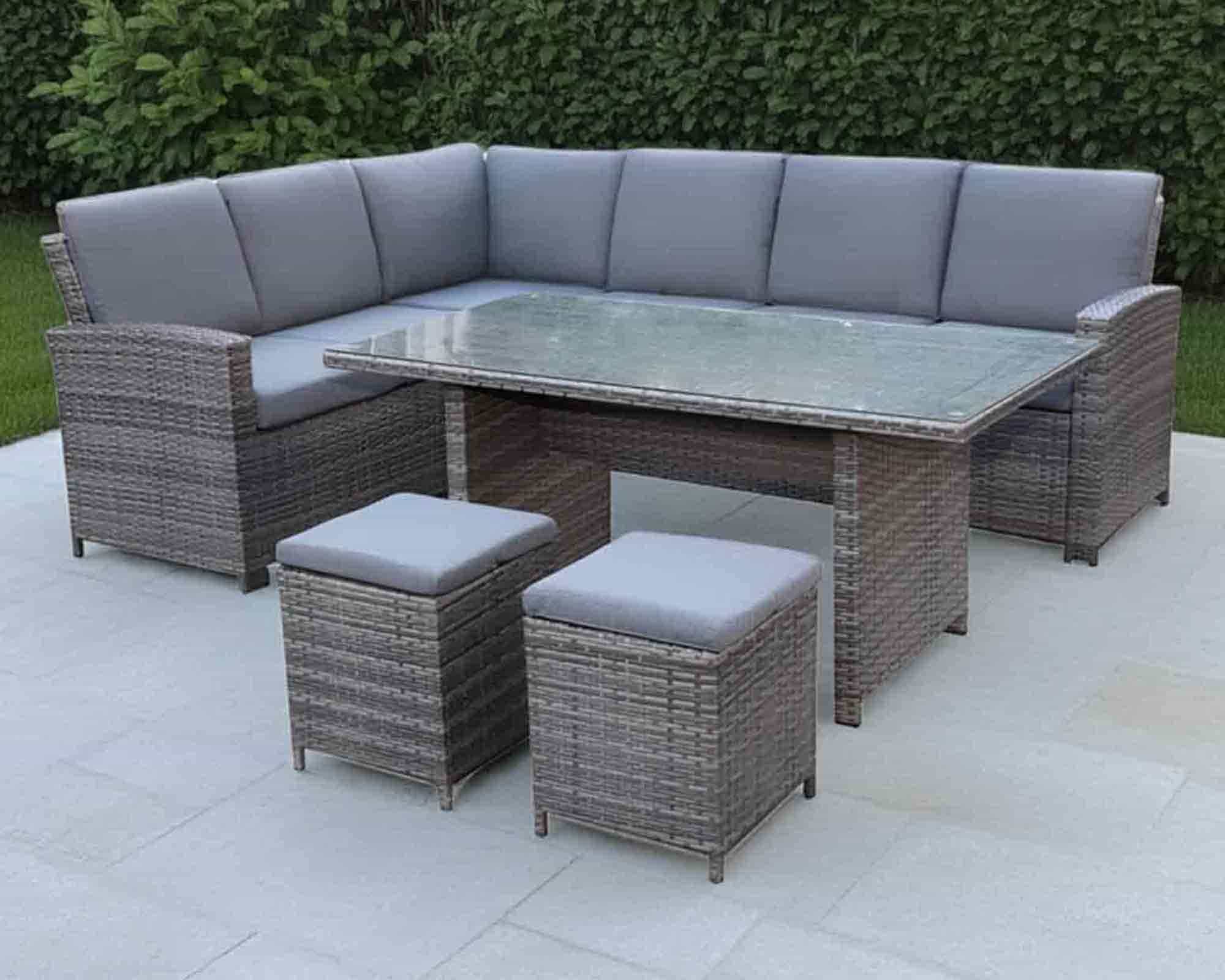 Set 5 Pz Salotto Elisium Grigio in Rattan e Vetro - Floral Garden