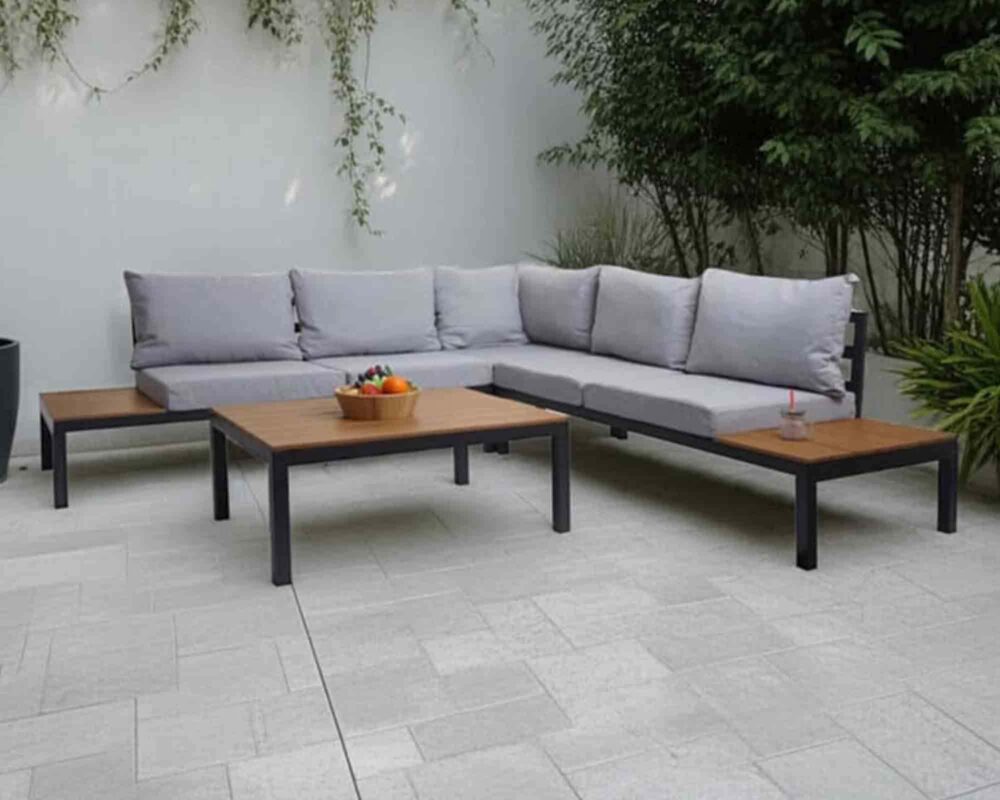 Set pz Salotto Taupe in Alluminio e Legno di Teak Floral