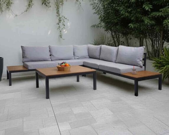 Set 5 pz Salotto Taupe in Alluminio e Legno di Teak – Floral Garden