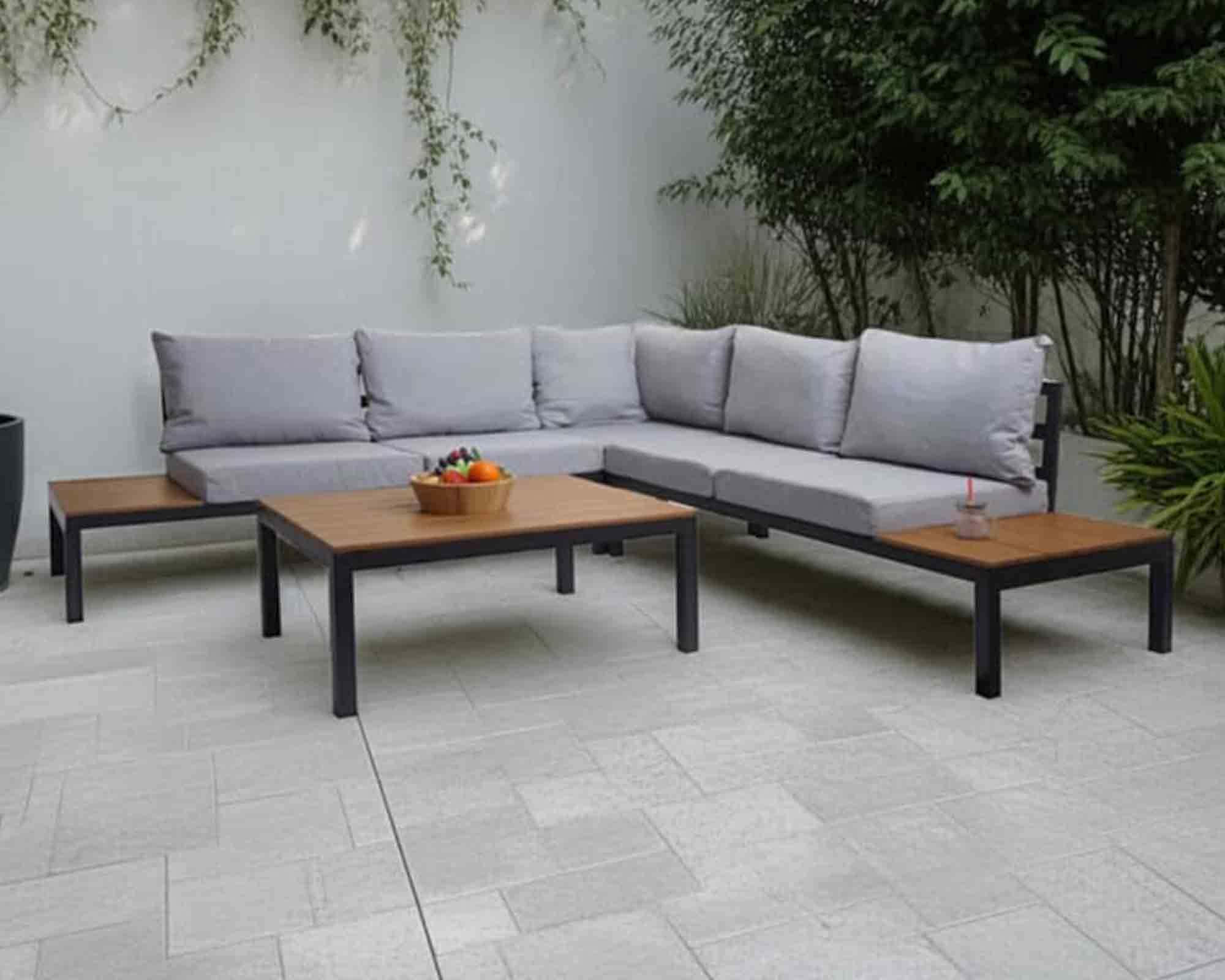 Set 5 pz Salotto Taupe in Alluminio e Legno di Teak - Floral Garden