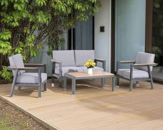 Set 4 Pz Salotto Sorrentio con Sofa a 3 Posti Grigio in Alluminio e Poliestere – Floral Garden