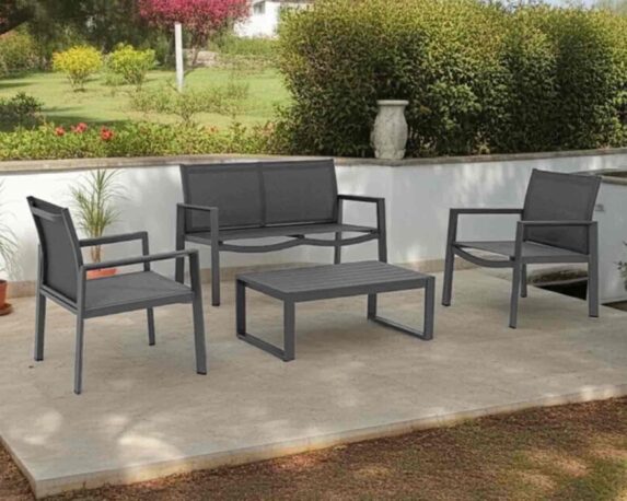 Set 4 Pz Salotto Kallen Antracite in Alluminio, Acciaio e Textilene – Bizzotto