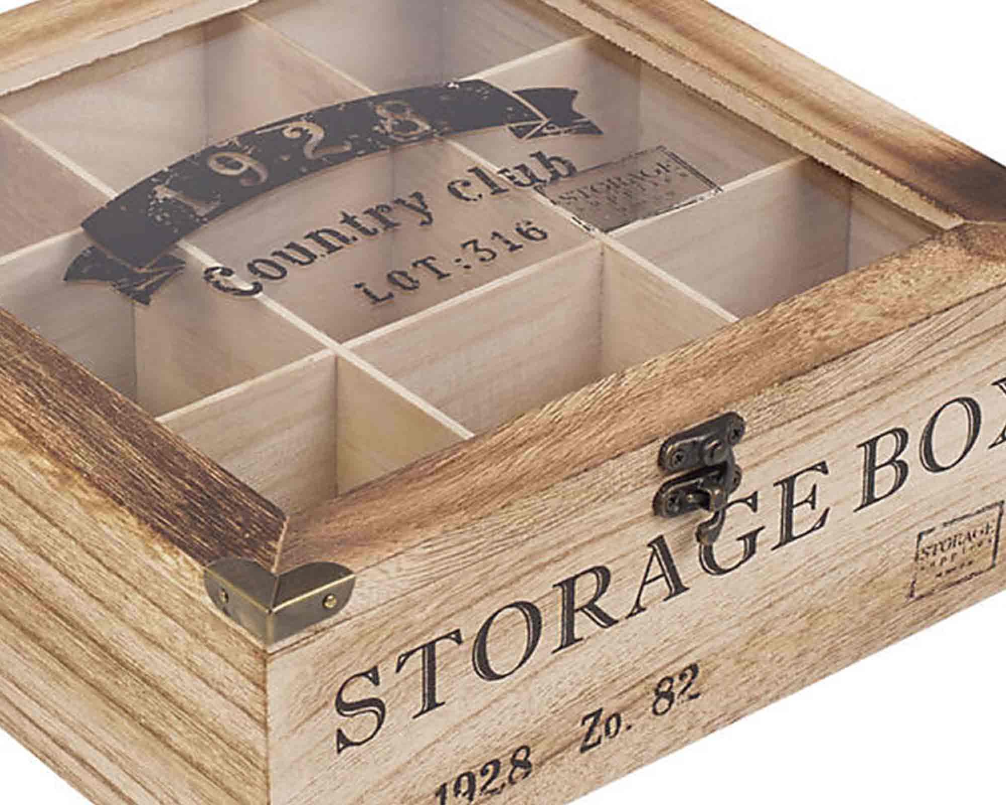 Scatola Porta Tè con 9 Posti 24x24x7cm in Legno - immagine 3