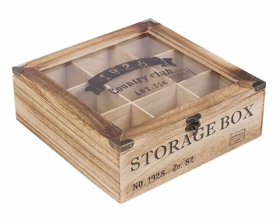 Scatola Porta Tè con 9 Posti 24x24x7cm in Legno