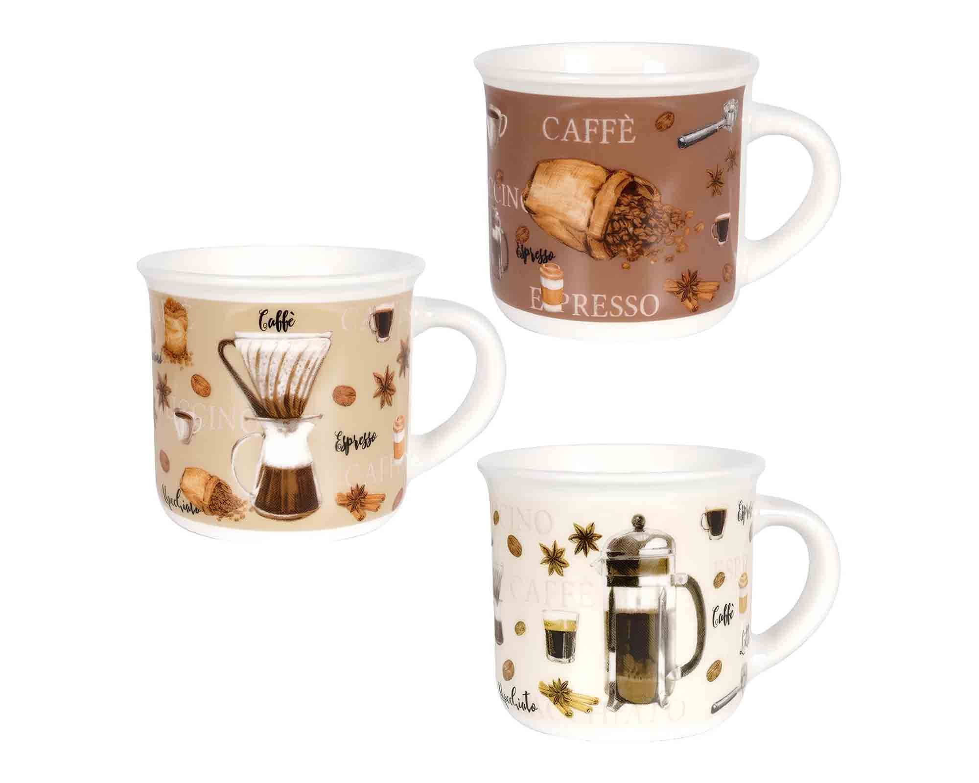 Set 3 Pz Tazza con Decorazione da Caffé da 100ml D8x5cm in Ceramica