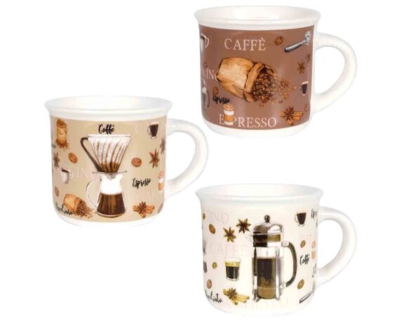 Set 3 Pz Tazza con Decorazione da Caffé da 180ml 9x7x6hcm in Ceramica