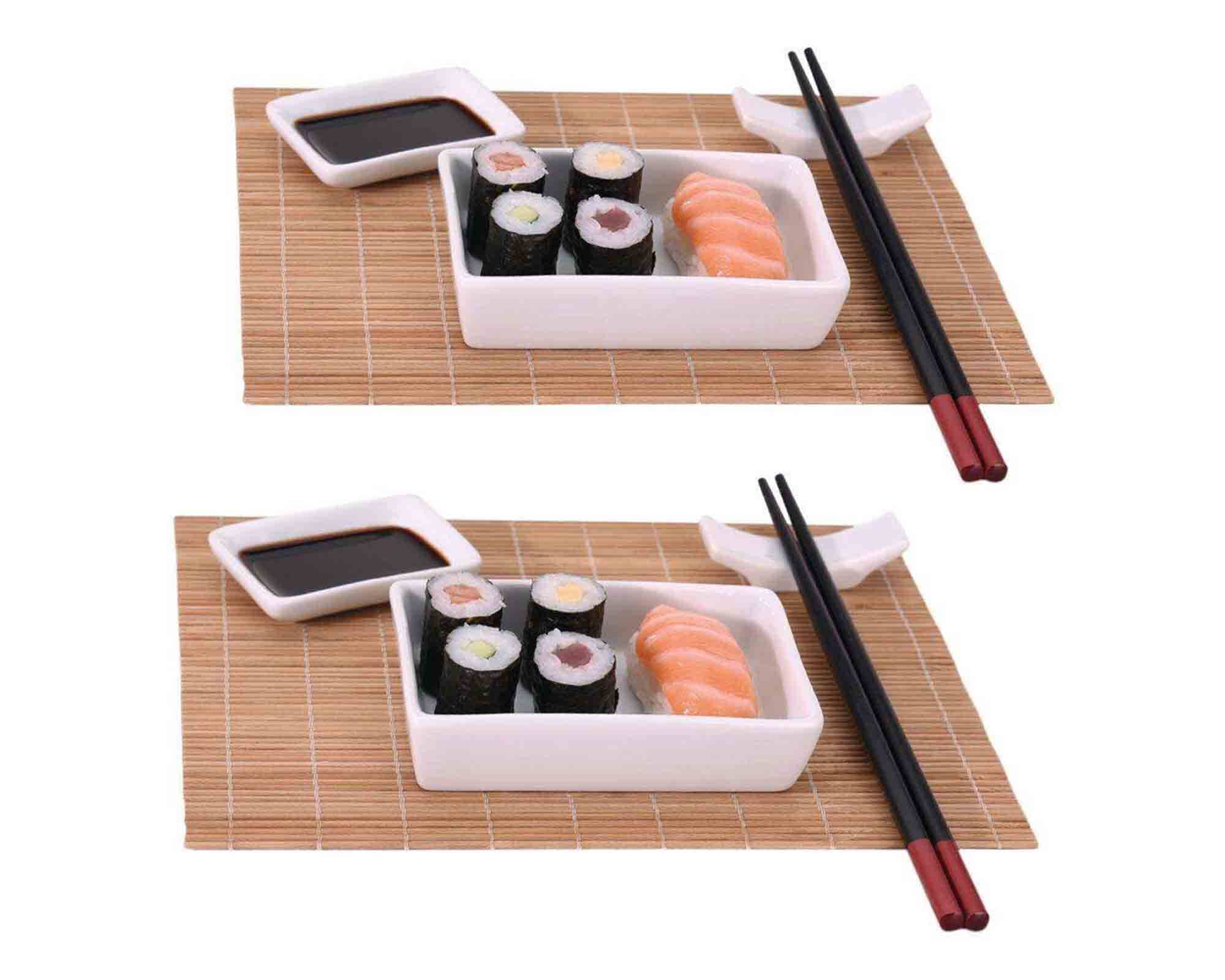 Set 10 Pz Servizio Posate per Sushi in Bamboo e Ceramica - immagine 2