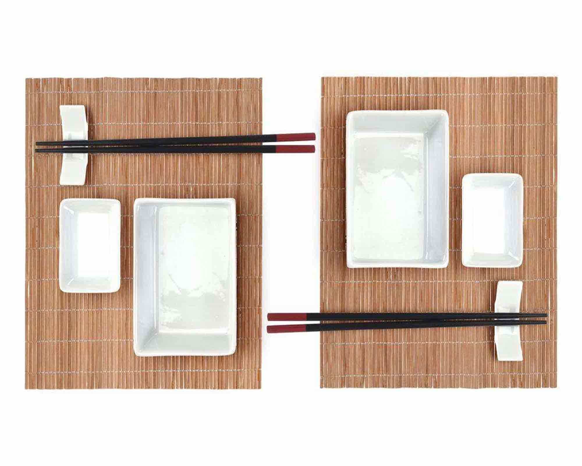 Set 10 Pz Servizio Posate per Sushi in Bamboo e Ceramica - immagine 3
