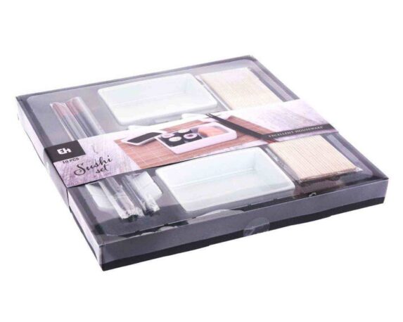 Set 10 Pz Servizio Posate per Sushi in Bamboo e Ceramica