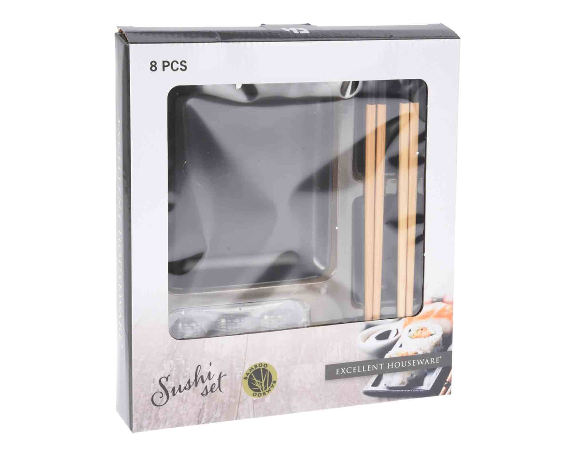 Set 8 Pz Servizio Servizio per Sushi 27x25x4,5cm in Bamboo e Porcellana - immagine 2