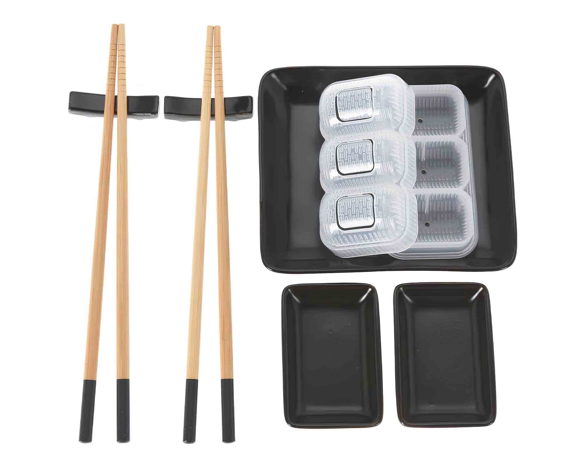 Set 8 Pz Servizio Servizio per Sushi 27x25x4,5cm in Bamboo e Porcellana