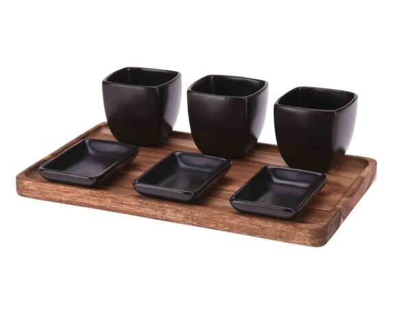 Set 7 Pz Ciotole per Aperitivo Nero 25×15,5×5,5cm in Legno e Ceramica