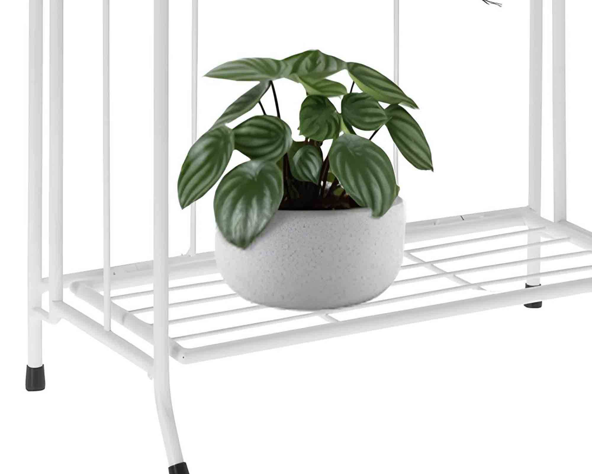 Scaffale per Piante con 3 Piani Bianco 58x30x100cm in Metallo - immagine 2