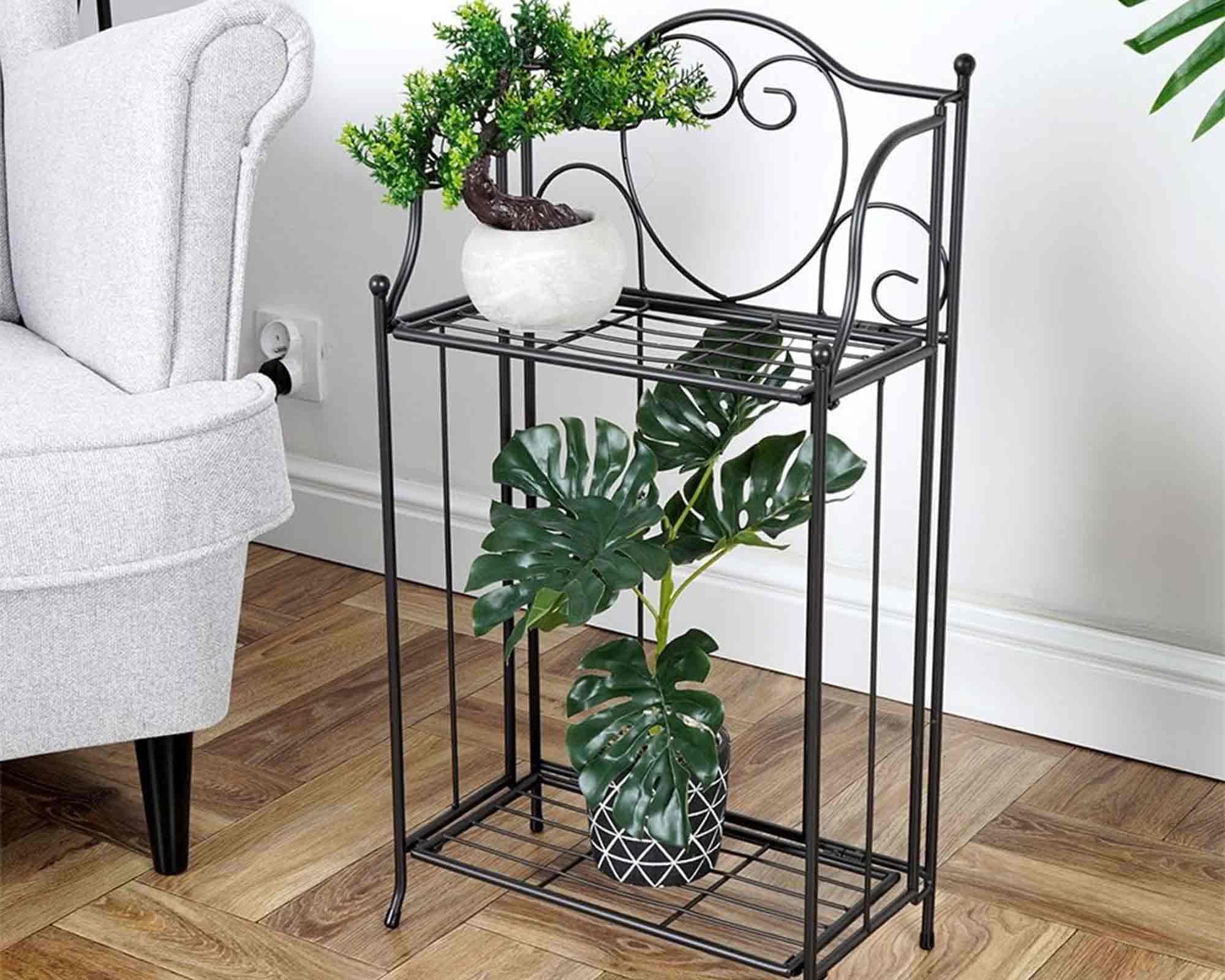 Scaffale per Piante con 2 Piani Antracite 34x65cm in Metallo - immagine 4