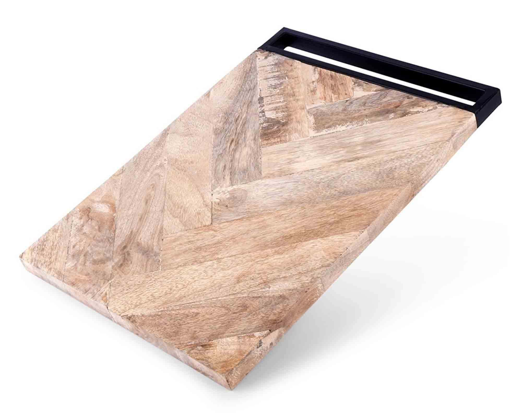 Tagliere Rettangolare Naturale e Pratico 40x29cm in Legno di Mango e Metallo