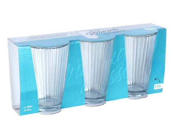 Set 3Pz Bicchiere Rigato da 300ml in Vetro