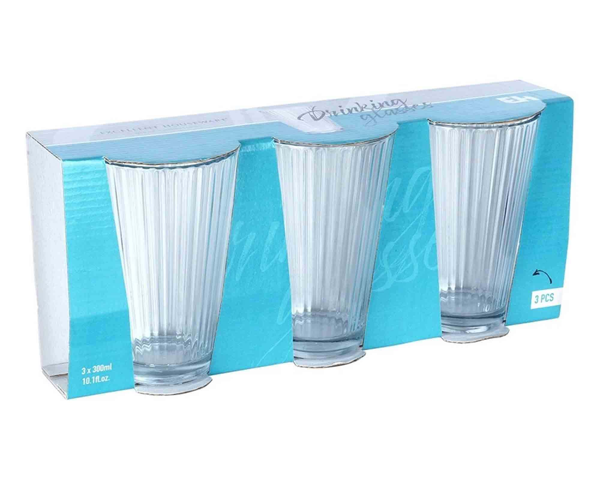 Set 3Pz Bicchiere Rigato da 300ml in Vetro
