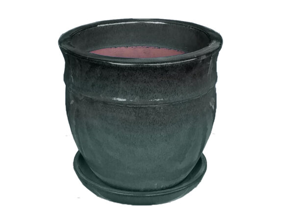 Cachepot con Piattino Indoor Petrolio D25x30cm in Ceramica