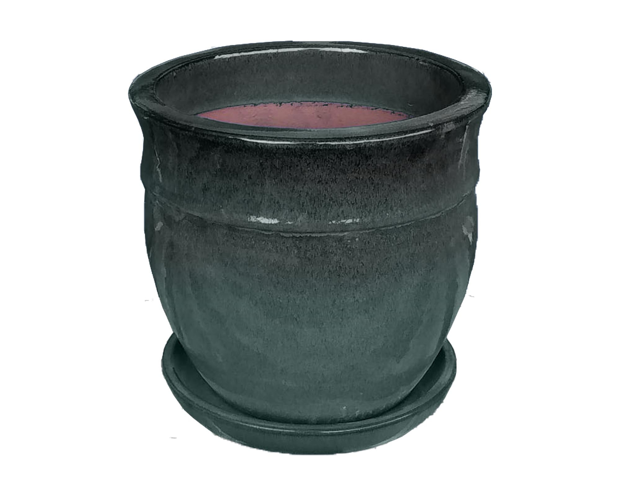 Cachepot con Piattino Indoor Petrolio D25x30cm in Ceramica