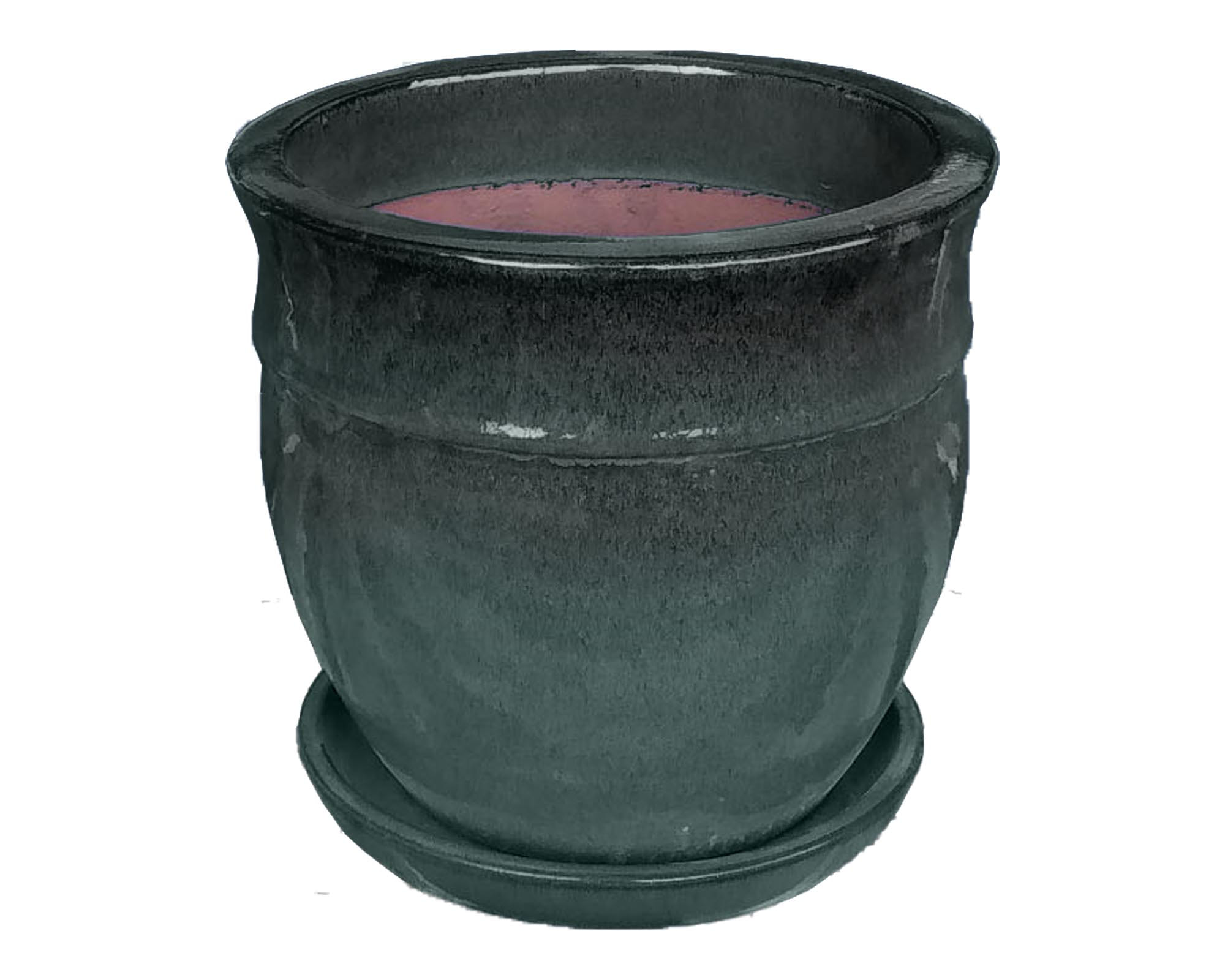 Cachepot con Piattino Indoor Petrolio D33x38cm in Ceramica