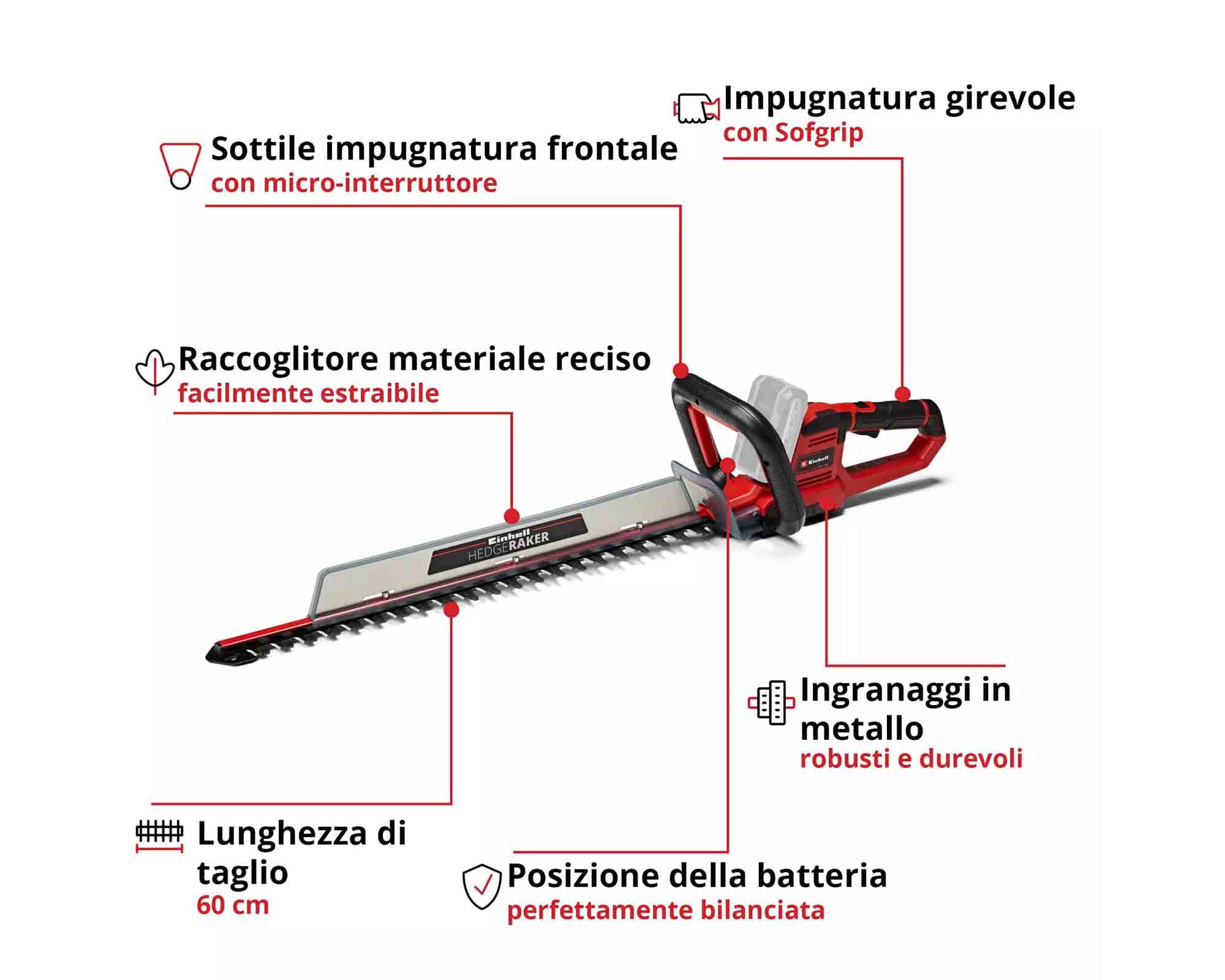 Tagliasiepe a Batteria 18 V Lunghezza di Taglio 60cm GE-CH 18/60 LI - Einhel - immagine 2