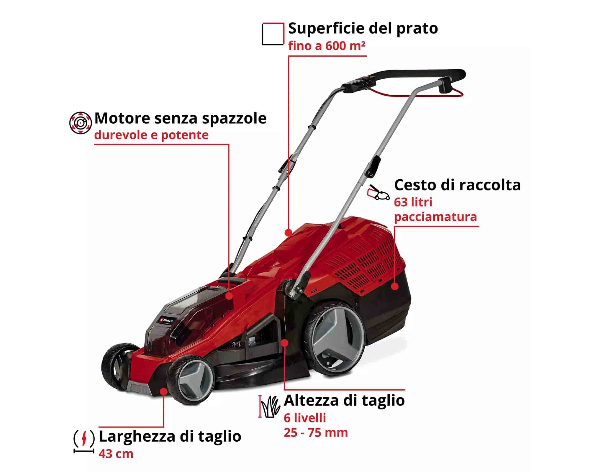 Tosaerba a Batteria 36 V Taglio 43cm GE-CM 36/43 LI - Einhel - immagine 2