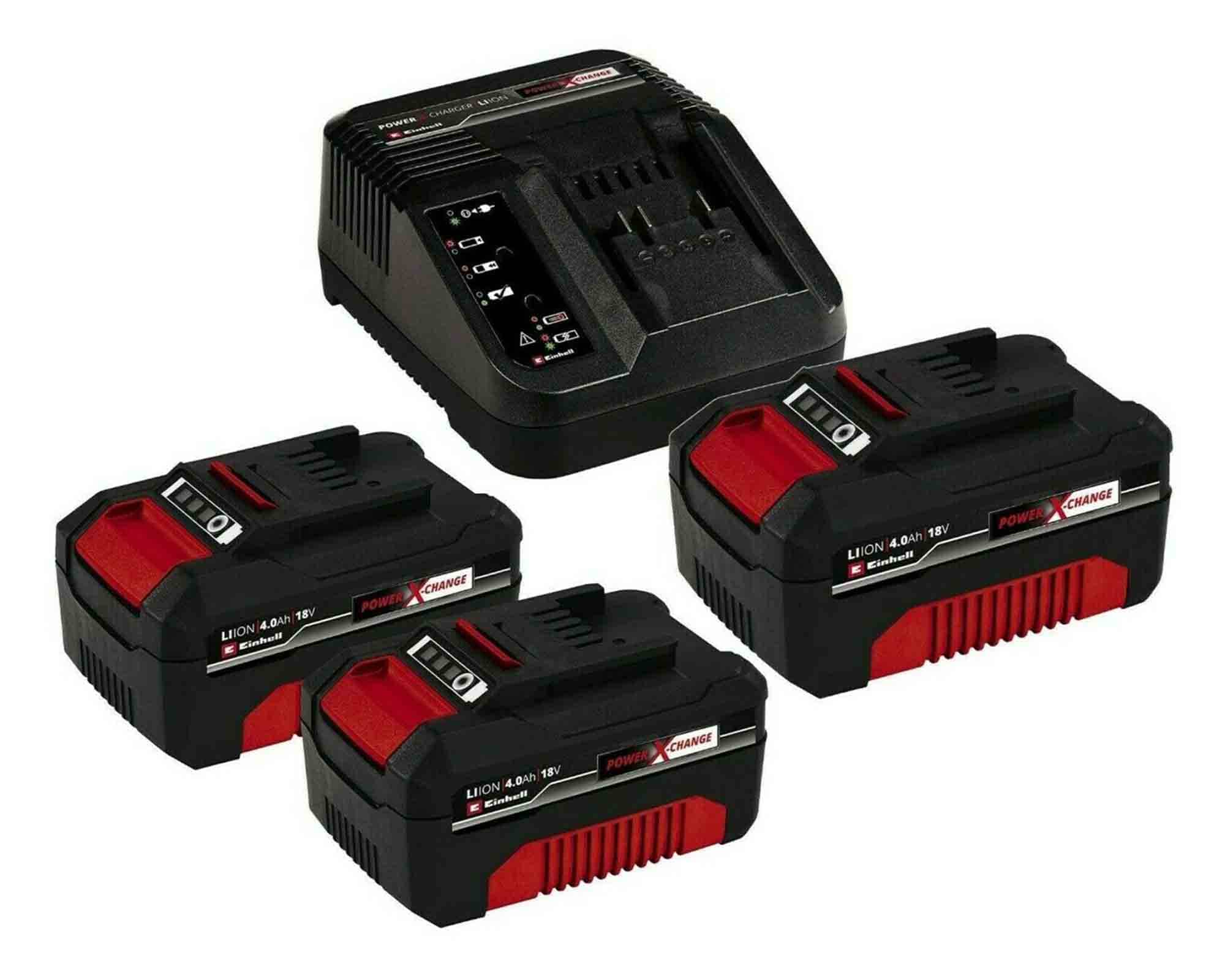Set 3 Pz Batteria 4 AH con Caricabatterie 18 V Power-X-Change - Einhel