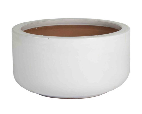 Cachepot Ciotola Bassa Smaltato Bianco D21x10cm in Ceramica