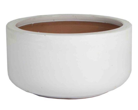 Cachepot Ciotola Bassa Smaltato Bianco D38x20cm in Ceramica