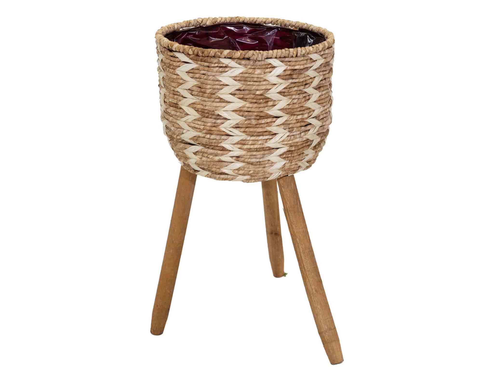 Cachepot Zigzag con Piedi Beige Naturale D31,5x60cm in Rattan e Legno