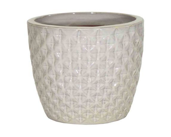 Cachepot Scanalato Quadrettato Smaltato Bianco D18x16cm in Ceramica