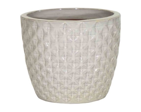 Cachepot Scanalato Quadrettato Smaltato Bianco D24x21,5cm in Ceramica