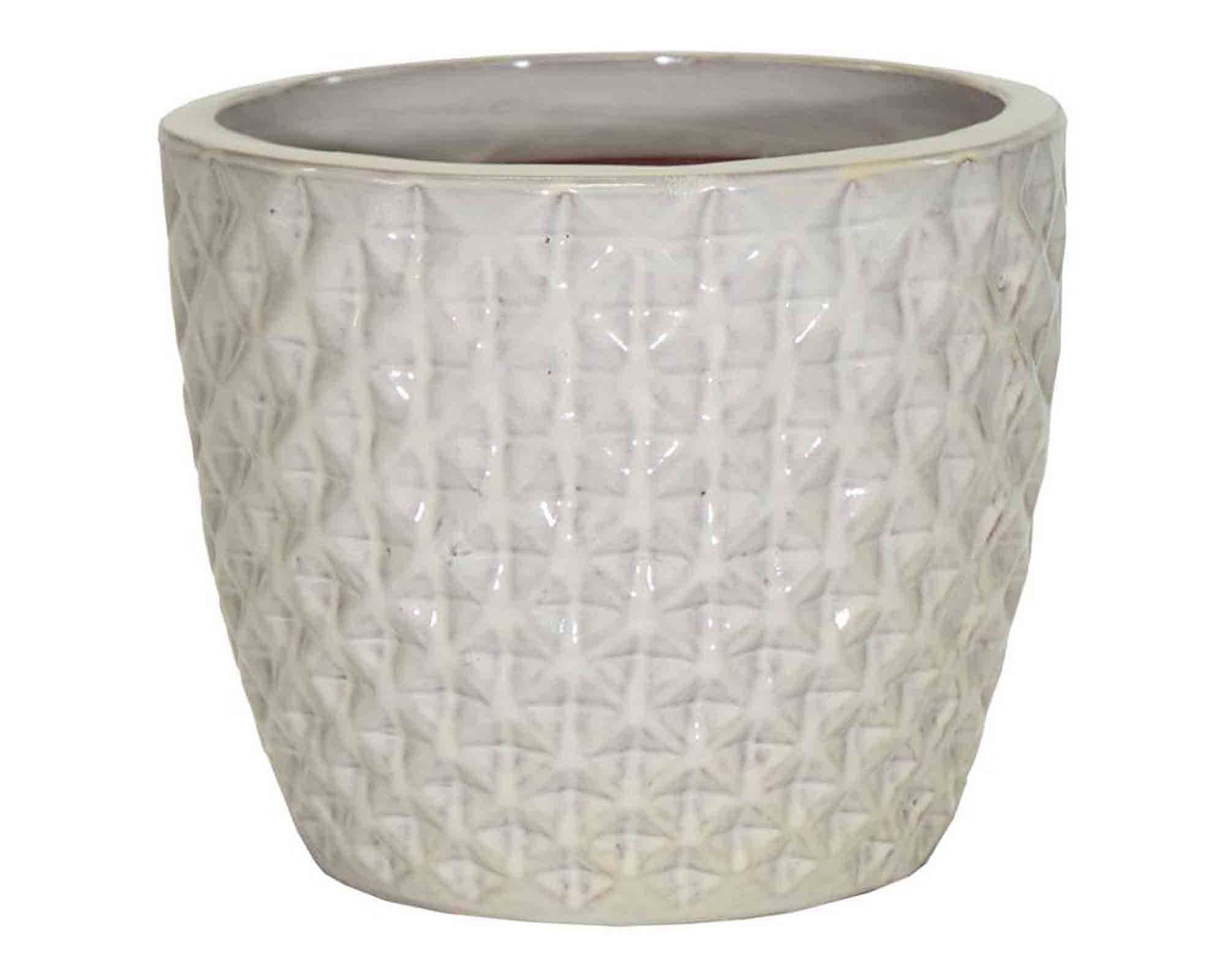 Cachepot Scanalato Quadrettato Smaltato Bianco D30x26,5cm in Ceramica