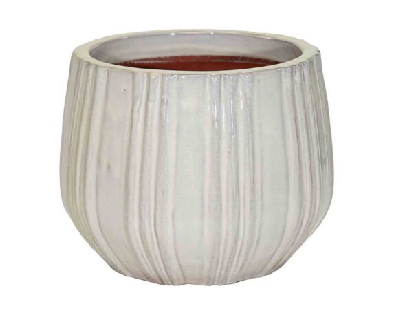 Cachepot Portly con Righe Verticali Beige D18x14,5cm in Terracotta