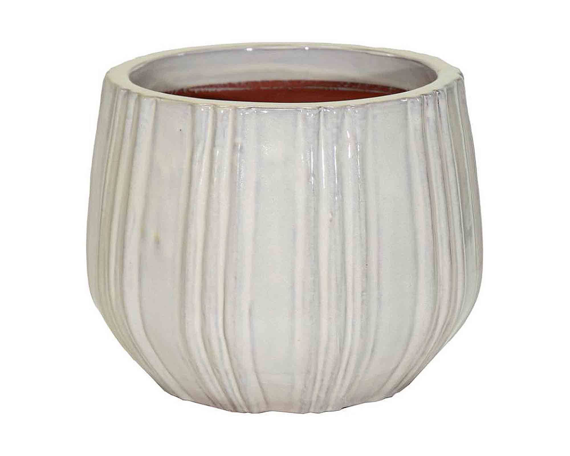 Cachepot Portly con Righe Verticali Beige D18x14,5cm in Terracotta
