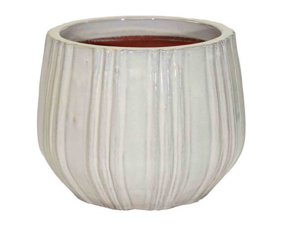 Cachepot Portly con Righe Verticali Beige D25x20cm in Terracotta