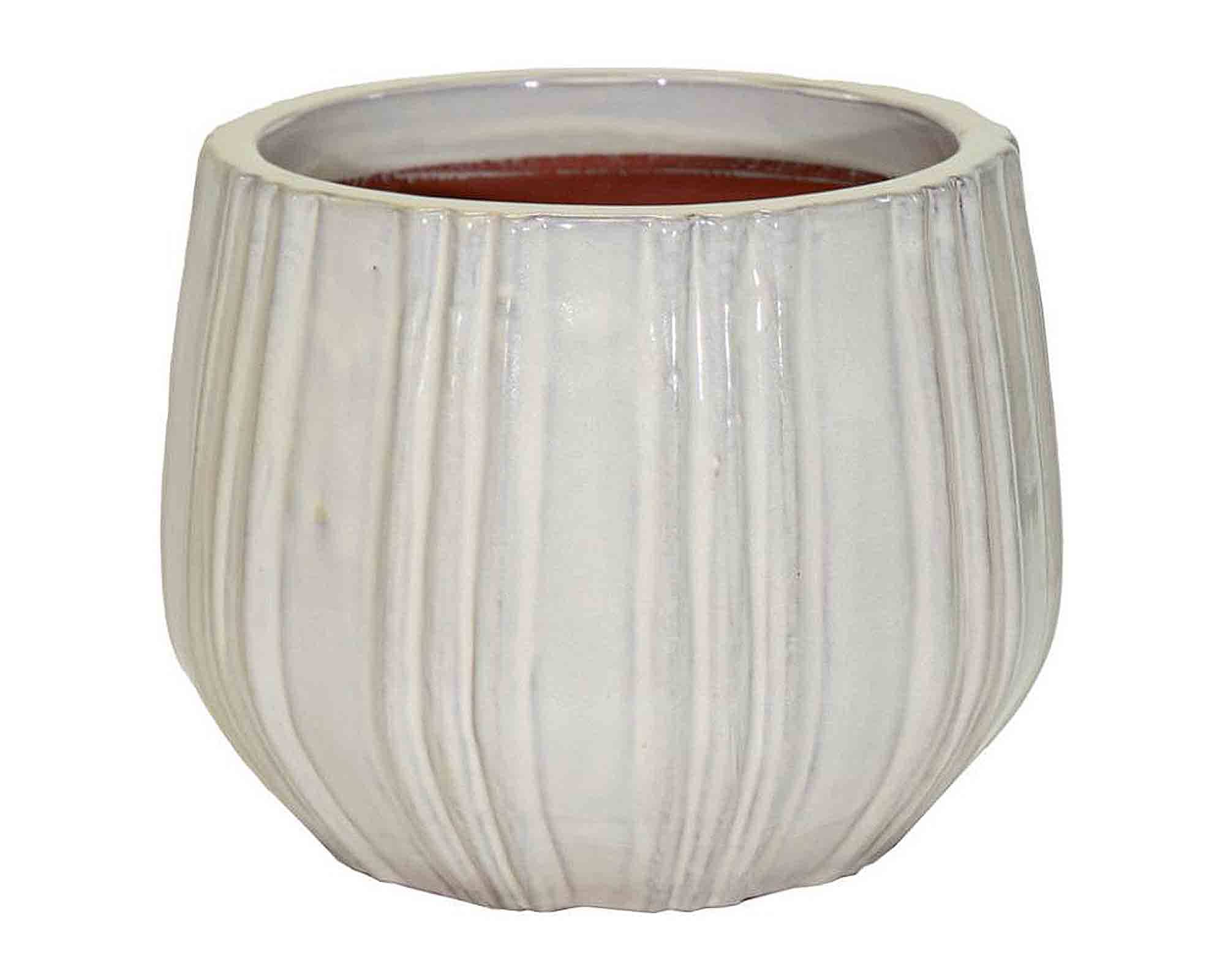 Cachepot Portly con Righe Verticali Beige D25x20cm in Terracotta