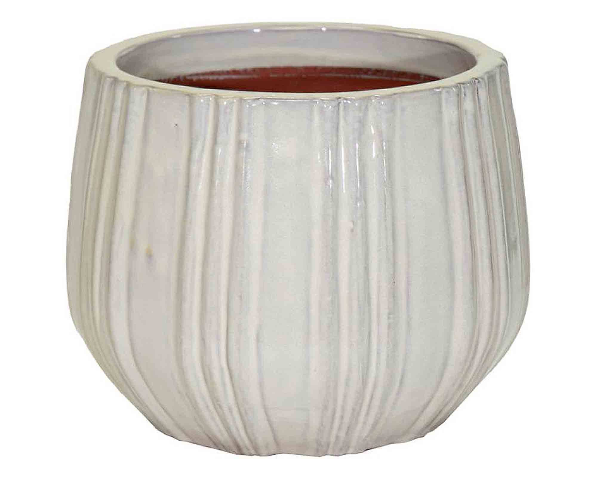 Cachepot Portly con Righe Verticali Beige D32x25,5cm in Terracotta