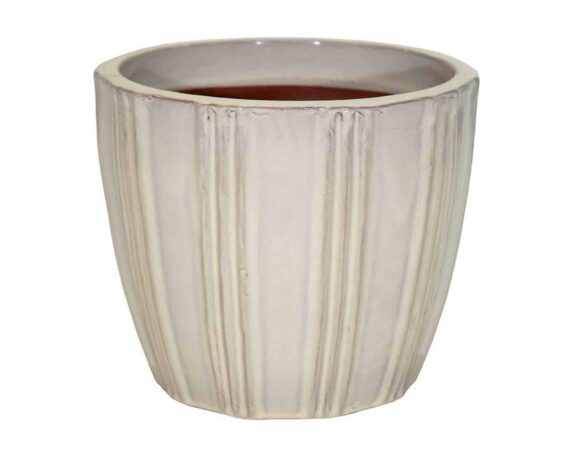 Cachepot Portly Egg con Righe Verticali Beige D18x16cm in Terracotta