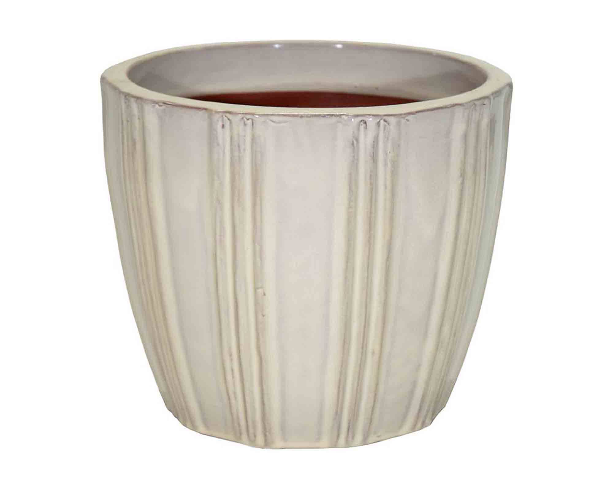 Cachepot Portly Egg con Righe Verticali Beige D18x16cm in Terracotta