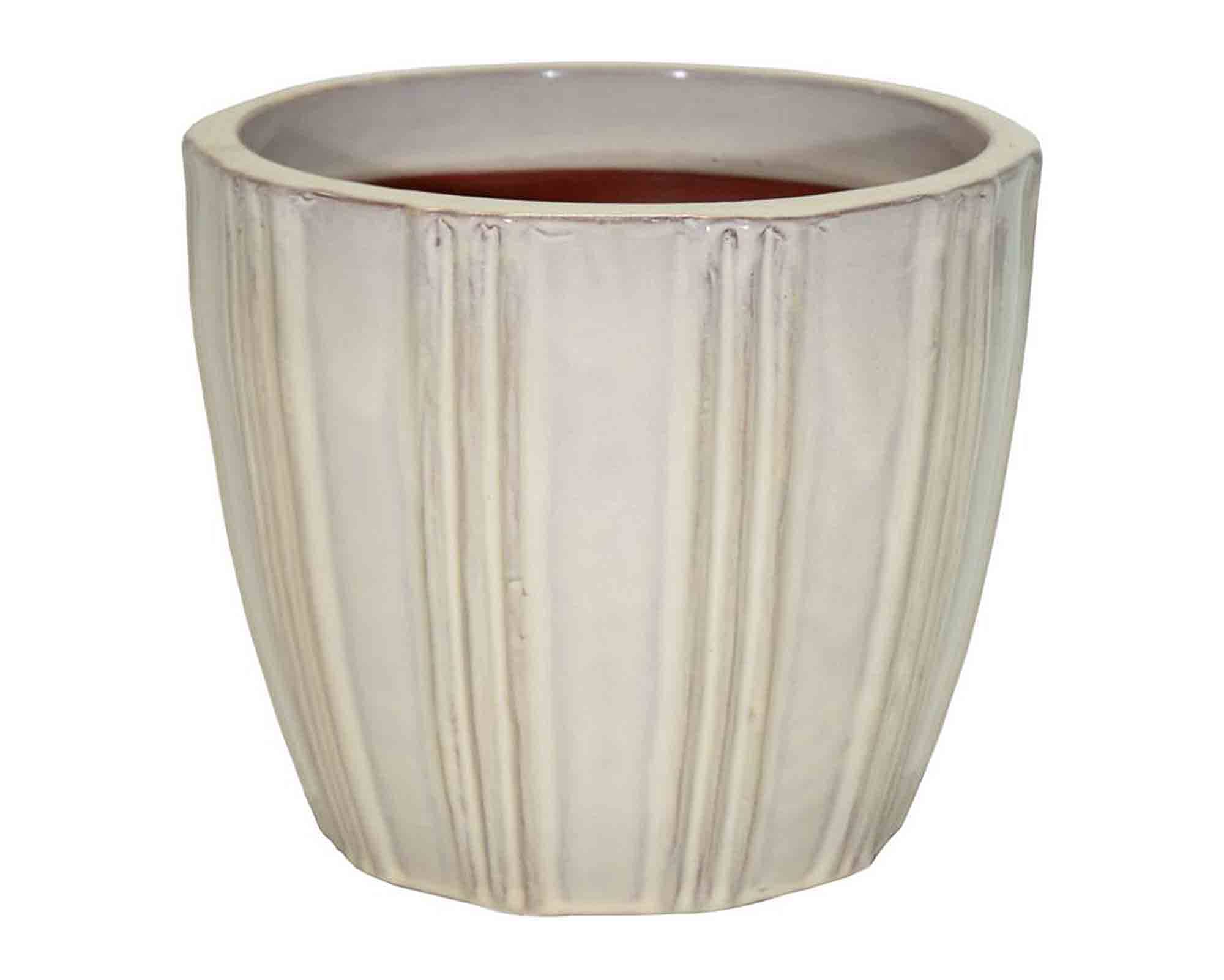 Cachepot Portly Egg con Righe Verticali Beige D24x21,5cm in Terracotta