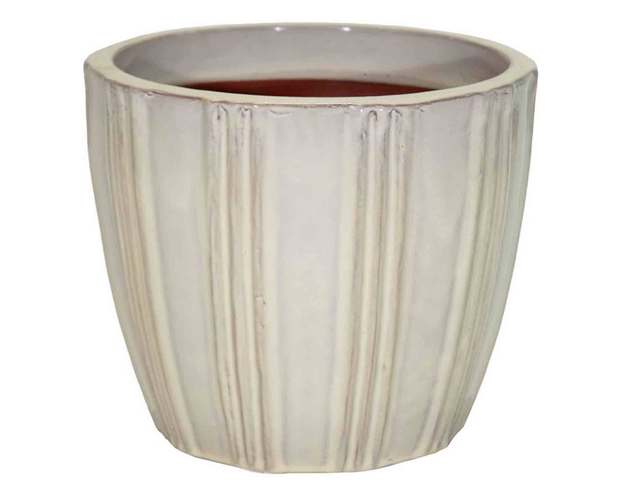 Cachepot Portly Egg con Righe Verticali Beige D30x26,5cm in Terracotta