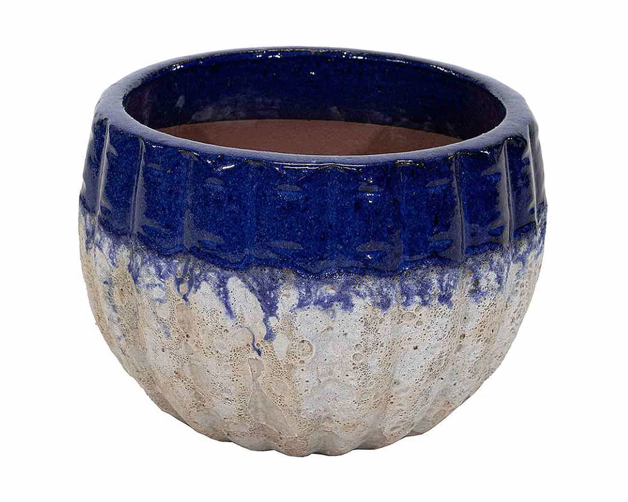 Cachepot Elegante e Decorativo Smaltato Blu e Bianco D21x16cm in Terracotta