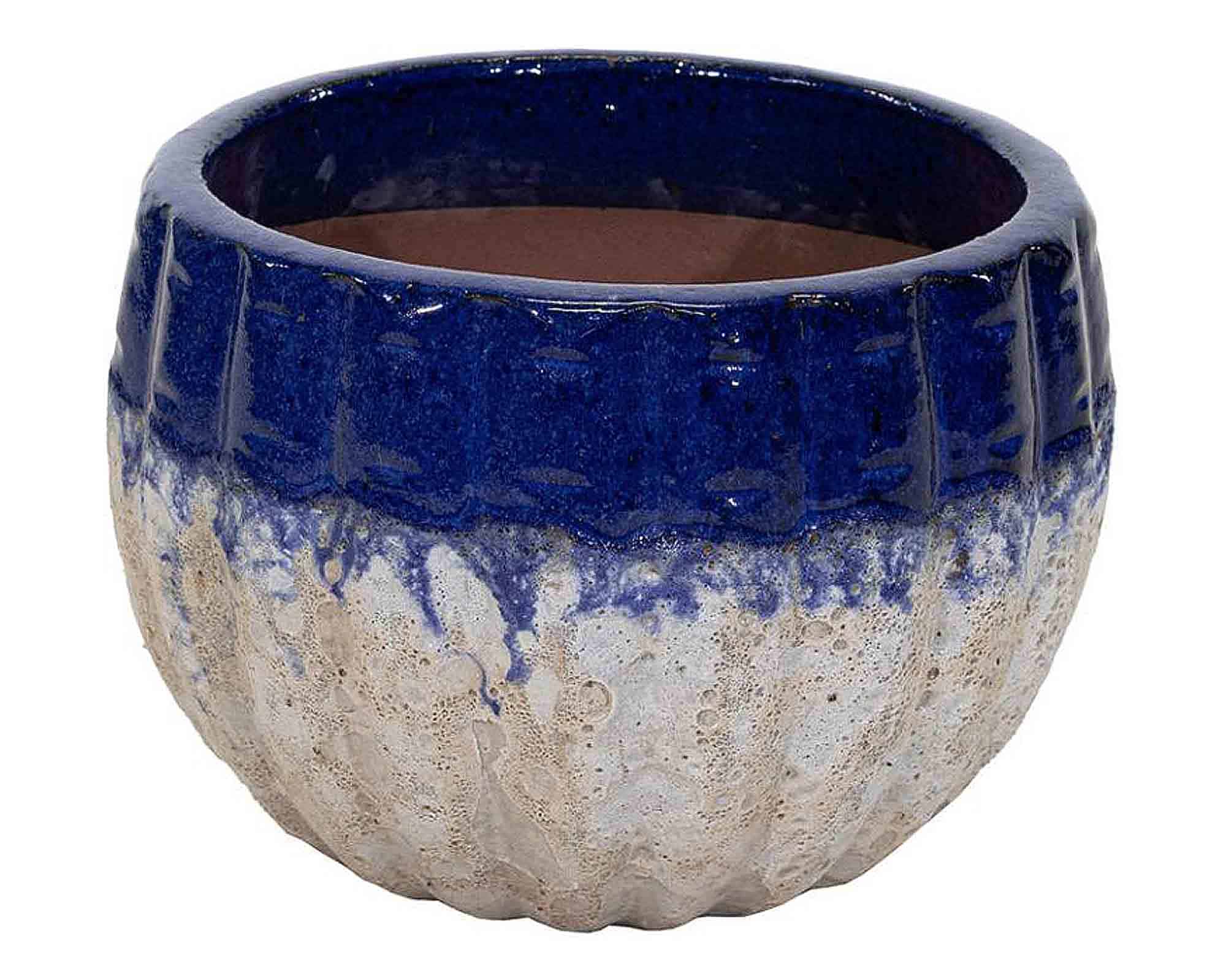 Cachepot Elegante e Decorativo Smaltato Blu e Bianco D38x28cm in Terracotta